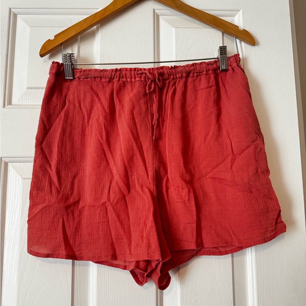 By Anthropologie Size M Coral Gauze High-Waist Drawstring Shorts Cotton 0554